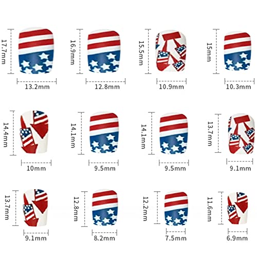 Independence Day Press on Nails Short Coffin, 24 Pcs Full Cover Reusable Square False Nails with Patriotic Designs, Women Artificial Finger Acrylic Fake Nails for July 4th, Glue on Nails Medium - Image 3