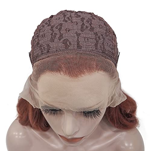 Auburn Bob Wavy Lace Front Wigs Black Widow Short Copper Red Synthetic Wigs Heat Resistant Hair Natural Hairline with Glueless Wig for Cosplay (Copper Red) - Image 3