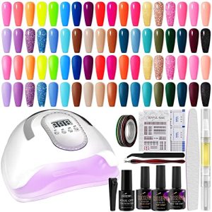 36 Colors Gel Nail Polish Kit with UV Light - Macaron Gel Polish Nail Kit wtih Base and Matte Glossy Top Coat,Blue Black Yellow Glitter Gel Polish Kit with 48W LED Nail Lamp and Manicure Tool for Diy Home, Gift for Women