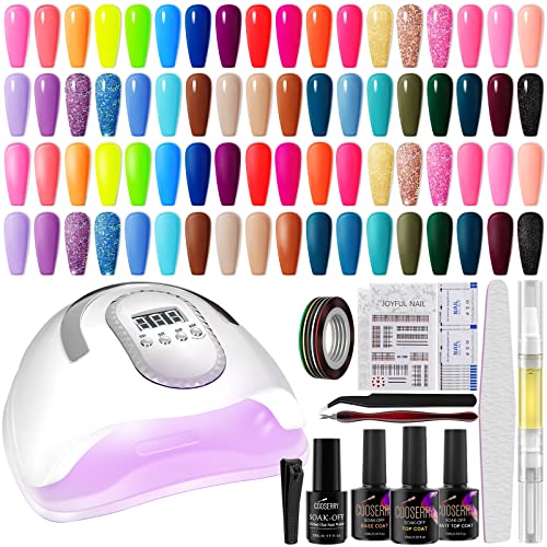 36 Colors Gel Nail Polish Kit with UV Light - Macaron Gel Polish Nail Kit wtih Base and Matte Glossy Top Coat,Blue Black Yellow Glitter Gel Polish Kit with 48W LED Nail Lamp and Manicure Tool for Diy Home, Gift for Women
