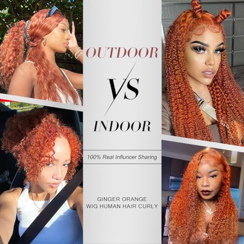 Brennans Ginger Burnt Orange Human Hair Wig Water Wave Lace Front Wigs 22 Inch Deep Wave Glueless Wigs Human Hair for Black Women Pre Plucked 13x4 Lace Frontal Wigs Brazilian Human Wigs 180% Density - Image 5