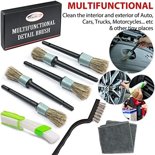 TAKAVU 12-Piece Natural Boar Hair Car Detailing Brush Set with Microfiber Towel Included - Image 5