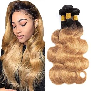 1B27 Bundles Honey Blonde Human Hair Ombre Bundles Honey Blonde Body Wave Human Hair 24 26 28 Inch Wefts Ombre Body Wave Hair Bundles 3 Bundles Brazilian Human Hair Extension For Black Women 100G/Pc