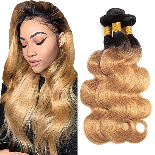 1B27 Bundles Honey Blonde Human Hair Ombre Bundles Honey Blonde Body Wave Human Hair 24 26 28 Inch Wefts Ombre Body Wave Hair Bundles 3 Bundles Brazilian Human Hair Extension For Black Women 100G/Pc