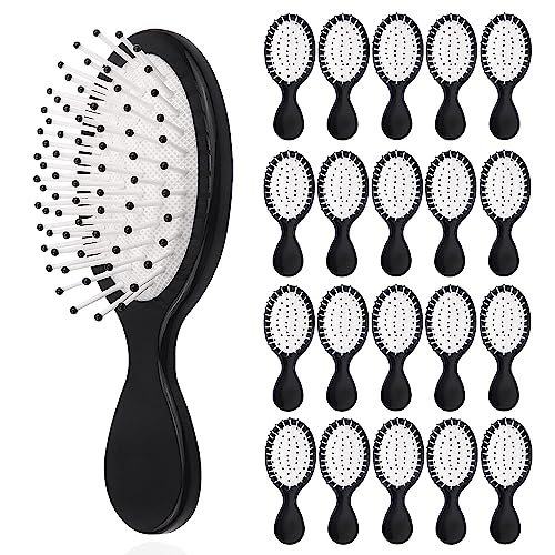 50 pcs Mini Hair Brush Bulk, Travel Detangling Brush Soft Bristles Wet Dry Hair Brush Kids Hair Brush for Most Hair Types with Ease Knots Without Tears or Breakage (Black and White)
