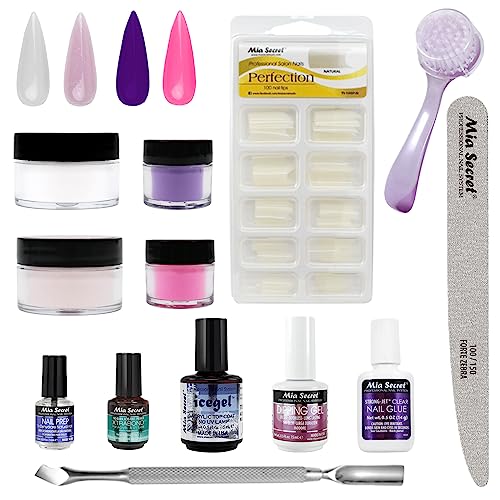Mia Secret 13 Piece Odorless Dip Powder Nail Kit - White, Pink, Purple, Magenta Includes Primer