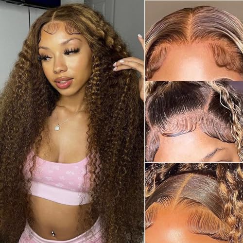 28 Inch Honey Blonde Ombre Water Wave Lace Front Wig for Natural Look - Image 2