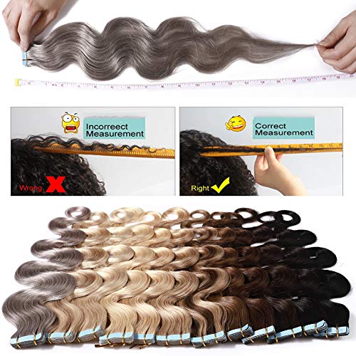 Benehair Remy Tape in Hair Extensions Human Hair Bleach White Seamless Skin Weft Tape in Real Human Hair Extensions Wavy Hair 24 Inch 50g #70 20 pcs - Image 6