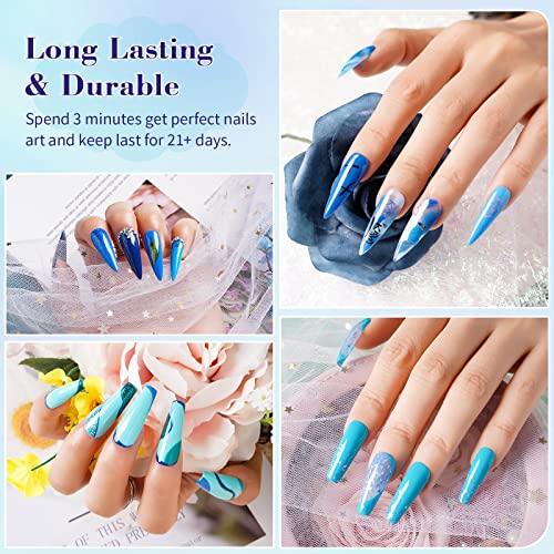 LanFo 6-Color Blue Glitter Gel Nail Polish Set for Home DIY Manicure - Image 5