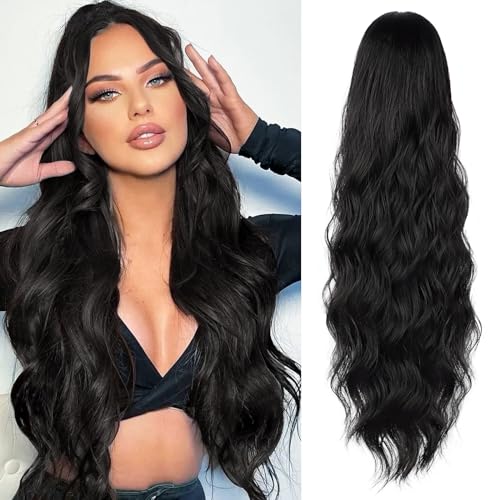 26 Inch Black Synthetic Wavy Drawstring Ponytail Extension for Women Clip-in Hairpiece