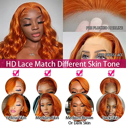 FTQZKEY Ginger Lace Front Wigs Human Hair 30 inch Ginger Orang Body Wave Wig Human Hair 13x4 Ginger Glueless Lace Front Wigs 180% Density Ginger Human Hair Wigs for Women - Image 3