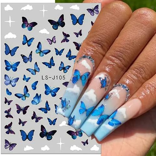 3D Pink Blue Butterfly Nail Stickers for Women Butterfly Nail Decals for Nail Art Supplies Butterfly Nail Art Stickers for Nail Designs Cartoon Butterfly Stickers for Nails Butterflies Nail Decor - Image 5