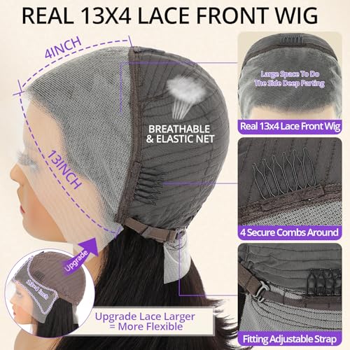 Bob Wig Human Hair 13x4 HD Transparent Lace Front Wigs For Black Women 180% Density Lace Frontal Short Bob Wigs Human Hair Glueless Pre Plucked With Baby Hair Straight Bob Wig Natural Color 14inch - Image 5