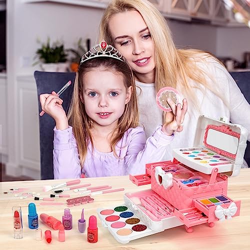 Kids Makeup Kit for Girl Toys, 60PCS Teensymic Toys for Girls Real Washable Makeup Girls Princess Gift Play Make Up Toys Makeup Vanities for Girls Age 4 5 6 7 8 9 Birthday - Image 6