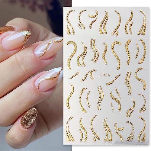5 Sheets Glitter Lines Nail Stickers Metallic Curve Lines Nail Decals Simple French Nail Art Supplies 3D Self-Adhesive Holographic Wave Lines Nail Art Design Accessories for Women Girls DIY Manicure - Image 5