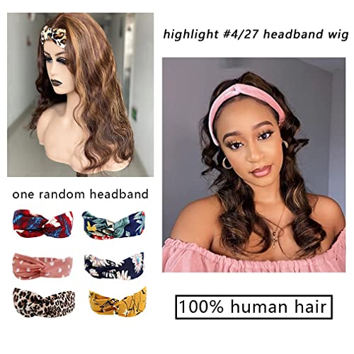 Ombre Headband Wig Human Hair #4/27 Highlight Body Wave Headband Wig 20 Inch Glueless None Lace Front Wig Brazilian Virgin Human Hair Headband Wigs for Black Women Wear and Go Wig 150% Density - Image 5