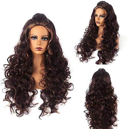 Brown Curly Wig Long Wigs for Women, Brazilian Body Wave Wigs Natural Look Wave Curly Hair Wig Pre Plucked Soft Comfortable Wigs - 25 In⦠- Image 5