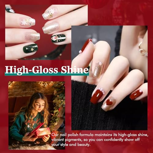 Christmas Gel Nail Polish Kit with UV Light 6 Colors Red Geen Glitter Gold Silver Gel Polish Set All Seasons Soak Off Art Manicure DIY Home Gift for Woman - Image 5