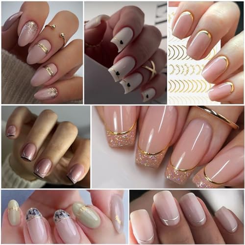 3D Rose Gold French Tip Nail Art Stickers with Simple Curved Lines - Pack of 3 - Image 6