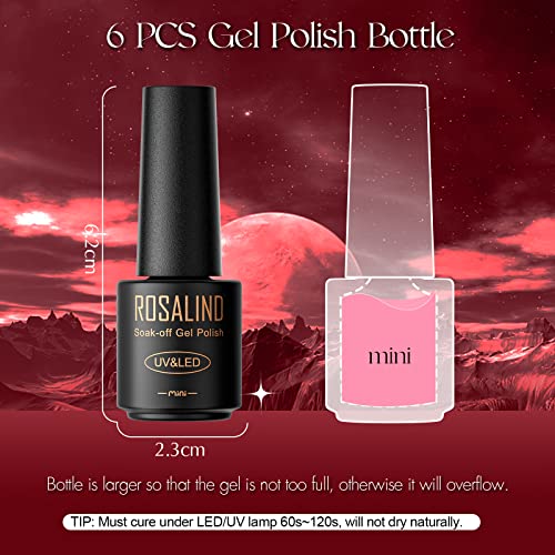 ROSALIND 6PCS Nude Pink Gel Nail Polish Kit Soak Off Manicure Nail Art - Image 9