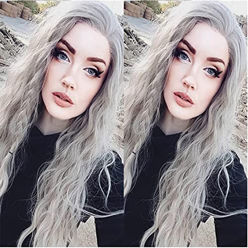 xiweiya Silver Gray Wigs Long Natural Straight Hair 13 * 3 Lace Ash Platinum Blonde Wigs For Women Grey Wig Heat Resistant Fiber Hair Middle Parting Wigs for Women 24inch - Image 8
