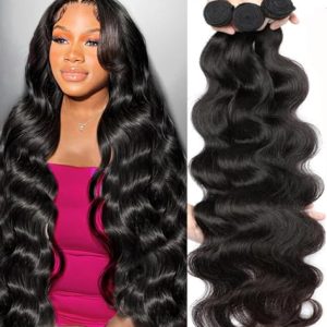 Human Hair Bundles Body Wave Brazilian Virgin 12A Grade （24 26 28）100% Unprocessed Human Hair Extensions Body Weave 3 Bundles Deals Double Weft Human Hair Natural Color for Black Women