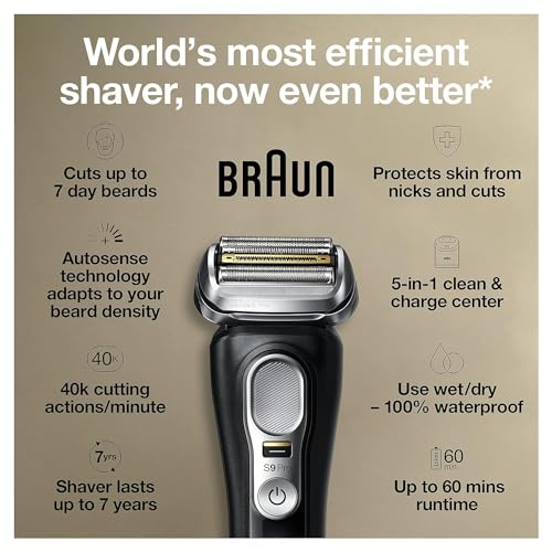 Braun Electric Razor,Waterproof Foil Shaver for Men,Series 9 Pro 9460cc,Wet & Dry Shave,With ProLift Beard Trimmer for Grooming,5-in-1 Cleaning & Charging SmartCare Center Included,Atelier Black - Image 3