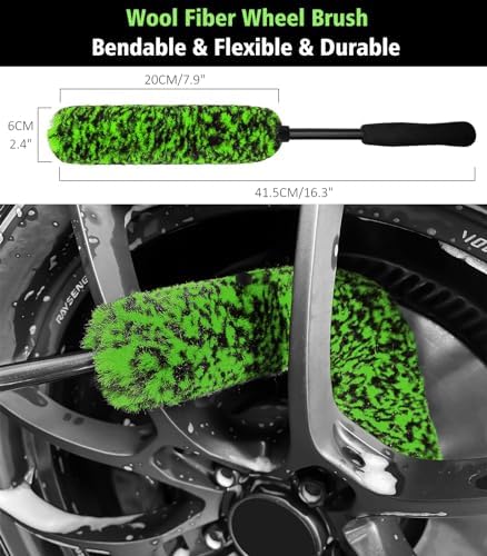 Green 4 Pack Microfiber Car Wheel Brush Kit Long Handle Bendable Rim Cleaner - Image 4