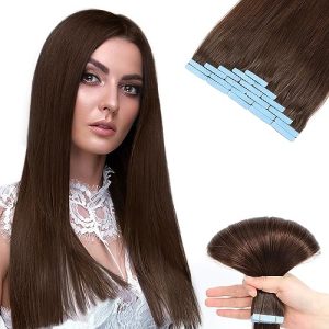 Tape in Hair Extensions Human Hair, Professional Grade Remy Human Hair Tape in Extensions, Silky Texture &Full Thick Ends, 20pcs/50g Chocolate Brown, 20 inch(#4)