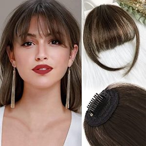 HMD Bangs Hair Clip in Bangs 100% Human Hair Wispy Bangs Clip on Fringe Bangs for Women Air Bangs Flat Neat Bangs with Temples Hairpieces for Daily Wear(Wispy Bangs, Medium Brown#)