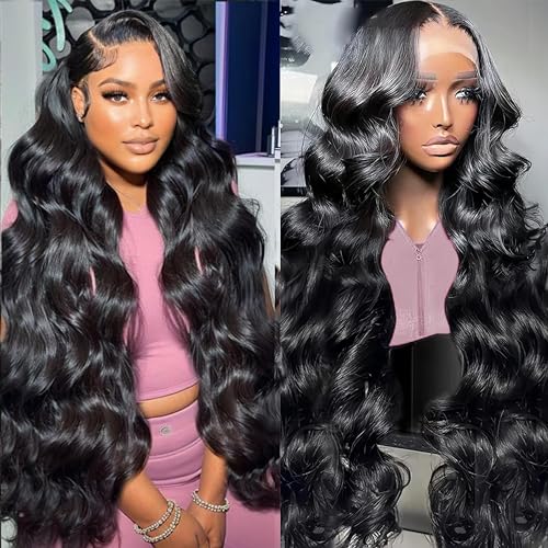13x6 Lace Front Wigs Human Hair Body Wave HD Transparent Lace Frontal Wigs Human Hair 180 Density Glueless Wigs Human Hair Pre Plucked 24 Inch