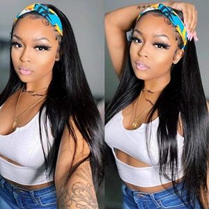 K'ryssma 14 Inch Black Women's Silk Straight Human Hair Headband Wig