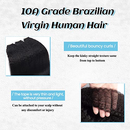 Tape ins for Black Women Human Hair 24” Kinky Straight Tape in Hair Extensions Human Hair Black Women Hand Tied Weft Hair Extensions Human Hair Tape in Hair Extensions Real Human Hair Kinky Tape ins - Image 4