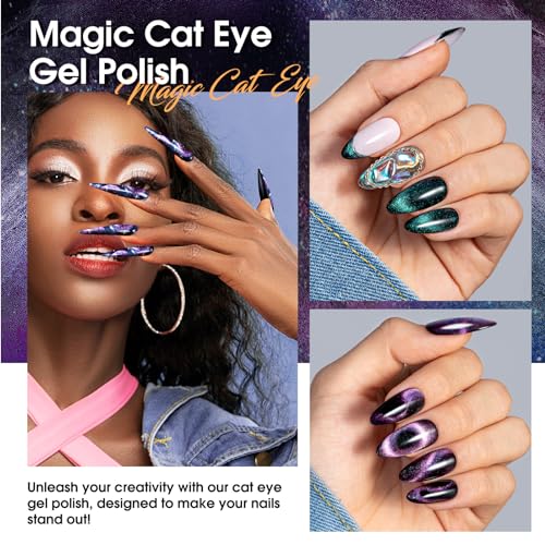 ROSALIND Cat Eye Christmas Gel Nail Polish Set, 20 Mini Colors Glitter Purple Shiny Gray Blue Magnetic Effect Sparkle Winter Gel Polish Gifts for Women, Need Uv Lamp - Image 4