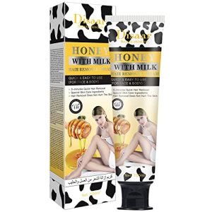 Hair Removal Cream 24k Gold Essence Collagen Argan Oil 3 Minutes Quick & Easy To Use Face Body Legs Depilating Moisturizing 100ml/3.38fl.oz (Honey With Milk)