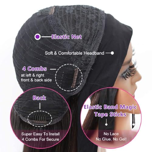 feibin Headband Wig Human Hair Wigs for Black Women Human Hair Headband Wig Body Wave 20 Inch Wear and Go Wigs Glueless Human Hair Wig Machine Made None Lace Front Wig Natural Color 150% Density - Image 4