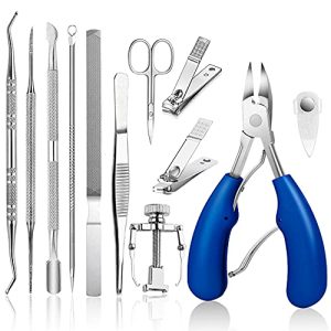 JTIEO 12 Piece Heavy Duty Blue Toenail Clipper Set for Thick Nails