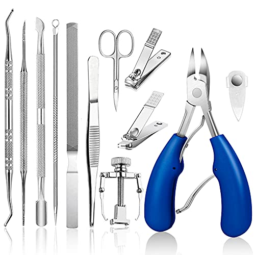 JTIEO 12 Piece Heavy Duty Blue Toenail Clipper Set for Thick Nails