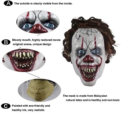 Scary Clown Mask, Creepy Evil Clown Latex Face Masks for Adults Halloween Cosplay Party Props - Image 8