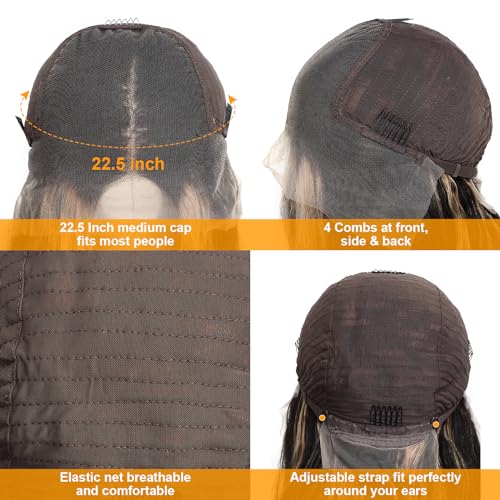 28 Inch 1b/27 Ombre Balayage Body Wave 210% Density Transparent HD Lace Frontal Human Hair Wig with Baby Hair - Image 4