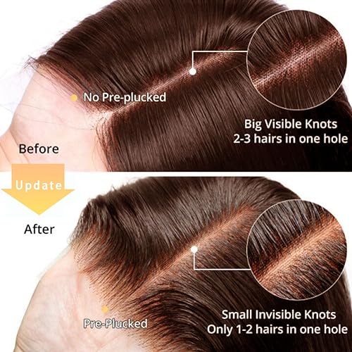 Brown Boby Wave Lace Front Wig Human Hair 13X4 Transparent HD Lace Frount Wigs For Women Chocolate Auburn Colored Wig 150% Density Brazilian Virgin Human Hair Pre Plucked with Baby Hair 18 Inch - Image 6