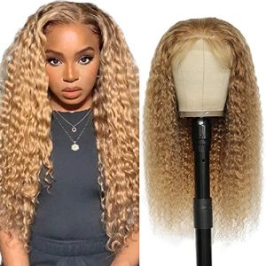 27 inch Lace Front Honey Blonde Wig Human Hair 26 Inch Deep Wave Wig Human Hair 4X1 Hd Transparent Lace Closure Wig Brazilian Virgin Hair Blonde Wig Glueless Pre Plucked With Baby Hair