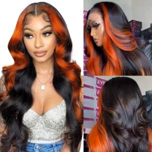 180% Density 13x6 Lace Front Wigs Human Hair Pre Plucked Ginger Orange Wig Human Hair 24 Inch Highlight Body Wave Human Hair Wig for Women Colored Lace Front Wigs Human Hair
