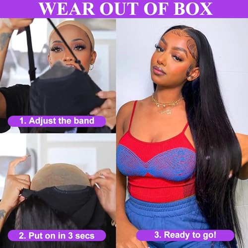 Wear And Go Glueless Wigs Human Hair Pre Plucked Pre Cut 24inch 5x5 HD Transparent Lace Closure Wigs Human Hair For Women Straight Lace Closure Human Hair Wigs 180% Density Natural Black Color - Image 8