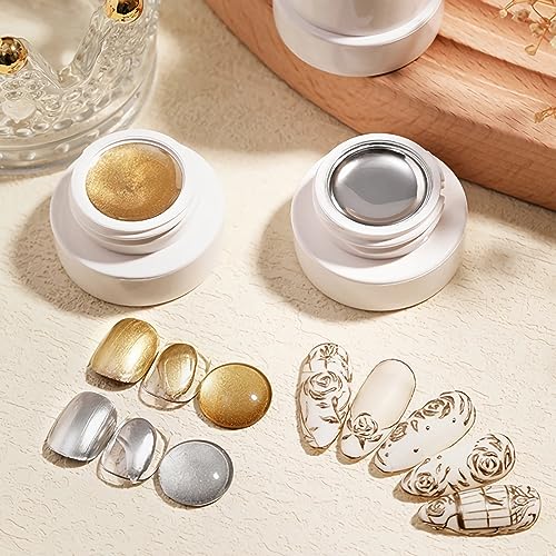 Metallic Painting Nail Polish Gel, Mirror Painting UV Gel Polish, 3D Gold Silver Nail Art Painting Liner, Chrome Gel Nail Polish Glossy UV/LED DIY Nail Manicure (Gold) - Image 7