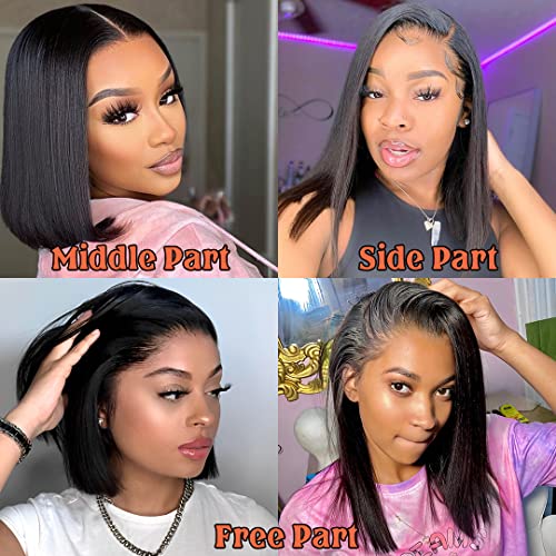 Short Bob Wig Human Hair 13x4 HD Bob Lace Front Wigs Human Hair 180% Density Glueless Wigs Human Hair Straight Human Hair Wigs Pre Plucked with Baby Hair 12inch - Image 6