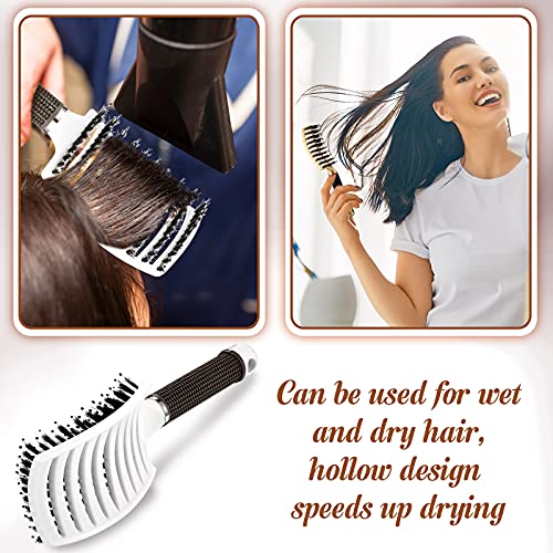 3 Pieces Curved Vented Boar Bristle Hair Brushes Fast Dry Detangling Hair Brush Curved Vented Styling Hair Brush Fast Blow Drying Hair Brush for Wet, Long and Curly Hair (Black, White, Gold) - Image 5