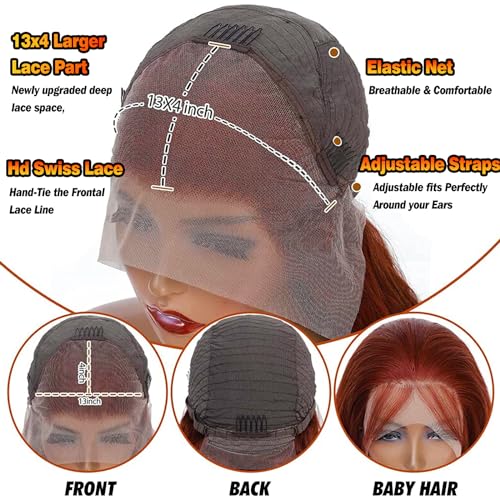 Reddish Brown 24 Inch 200% Density Human Hair Body Wave Lace Front Wig with Baby Hair - Image 4