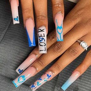 Outyua 24 Piece Love-Themed Halloween Coffin Press-On Nails Short Size for Easy Nail Art