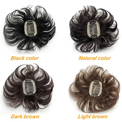Fully Hand Woven Mono Base Wavy Human Hair Topper 12" Natural Curly Hairpiece 7x10cm Free Part Small Area Top Hair Piece Clip in Topper Hair Extensions for Women Cover Thinning Hair Natural Color - Image 7